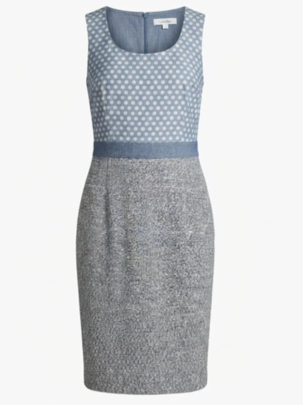 Calvin Klein Size 2 Blue Gray Eclipse Polka Dot Tweed Sheath Dress Work Career